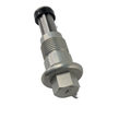 Silver metal hydraulic front assembly tensioner with hexagonal bolt head marked "F" and grooved cylindrical body.