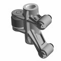 Gray metal intake rocker arm with cylindrical pivot and mounting points for motorcycle engine.