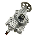 Silver metal oil pump with gear and mounting holes, designed for Polaris UTV models.