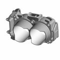 Gray metal cylinder head with dual rounded chambers and mounting points for Polaris Ranger 1000 engine.