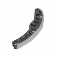 Curved black plastic cam drive guide with internal ribbing and mounting hole.