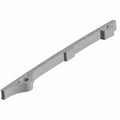 Gray elongated metal cam drive guide with a hole on one end and a raised central notch.