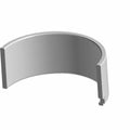 Silver-gray semi-cylindrical metal bearing shell with a smooth inner surface and notch on the edge.