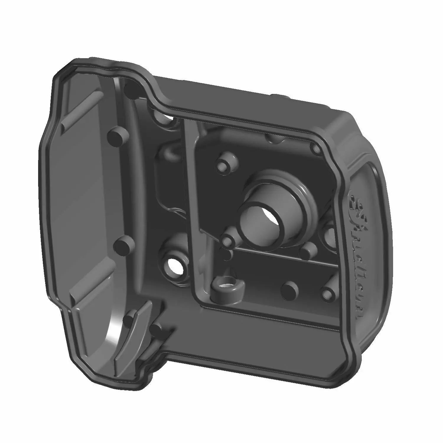 Black metal valve cover with mounting holes and a cylindrical protrusion, designed for Indian motorcycles.