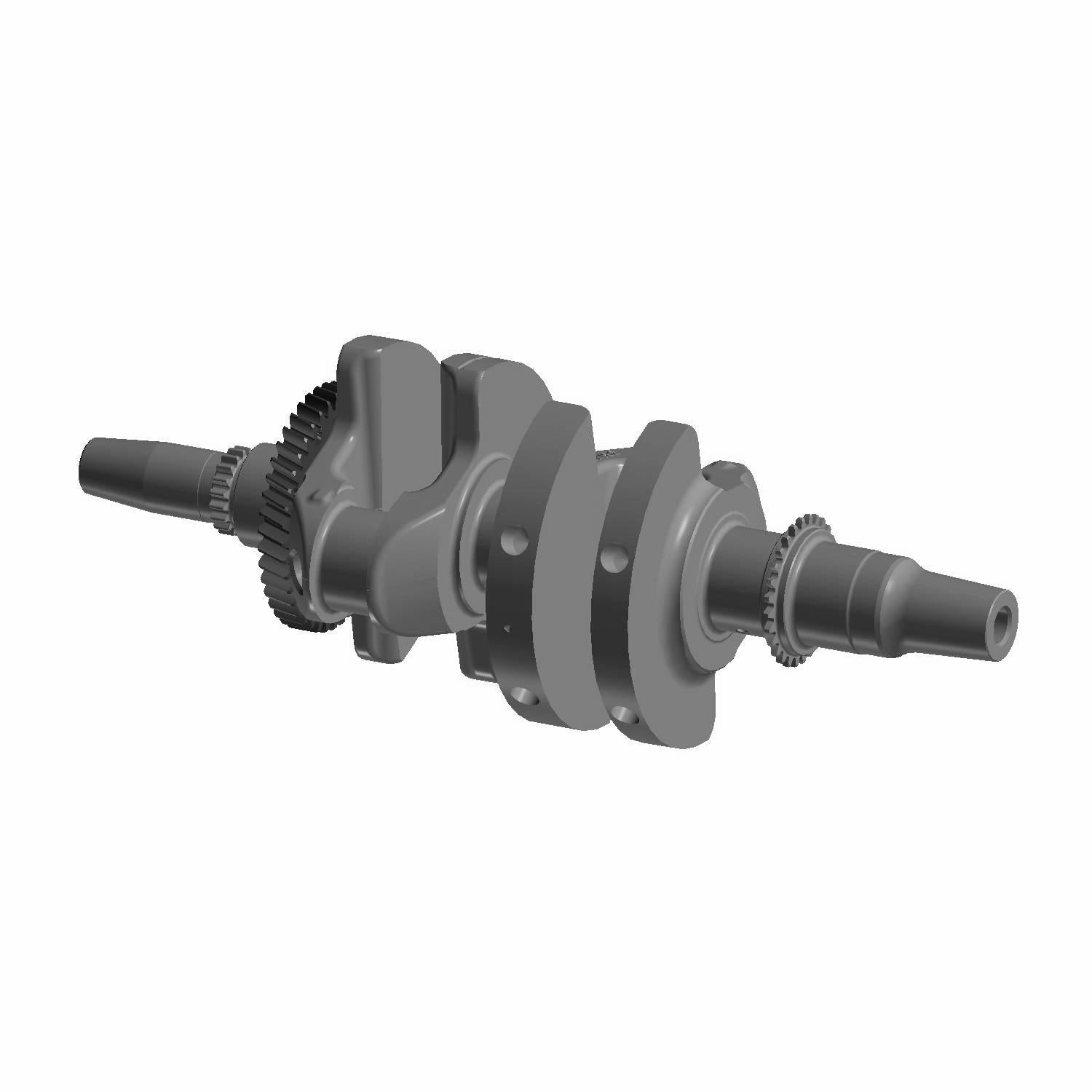 Gray metal crankshaft with gear and multiple lobes for Polaris Ranger engine replacement part.