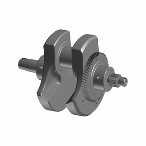 Metal crankshaft with integrated gear and splined shaft, designed for motorcycle engine use.