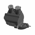 Black plastic intake manifold with dual circular openings and mounting brackets for Polaris UTVs.