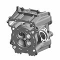 Black front motorcycle engine head cylinder with circular valve openings and mounting flange.