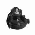 Black plastic and metal coolant pump with a gear shaft and mounting points for Polaris RZR vehicles.