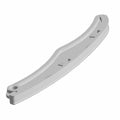 Gray curved plastic cam chain tensioner guide with mounting hole and ridged surface.