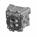 Silver-gray machined single-cylinder engine cylinder head with four valve ports and gasket seating surface.