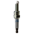 Silver metal and white ceramic 10mm iridium spark plug with threaded body and electrode tip.