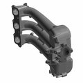 Matte black metal intake manifold with three curved tubular runners and mounting flange for Polaris Ranger engines.