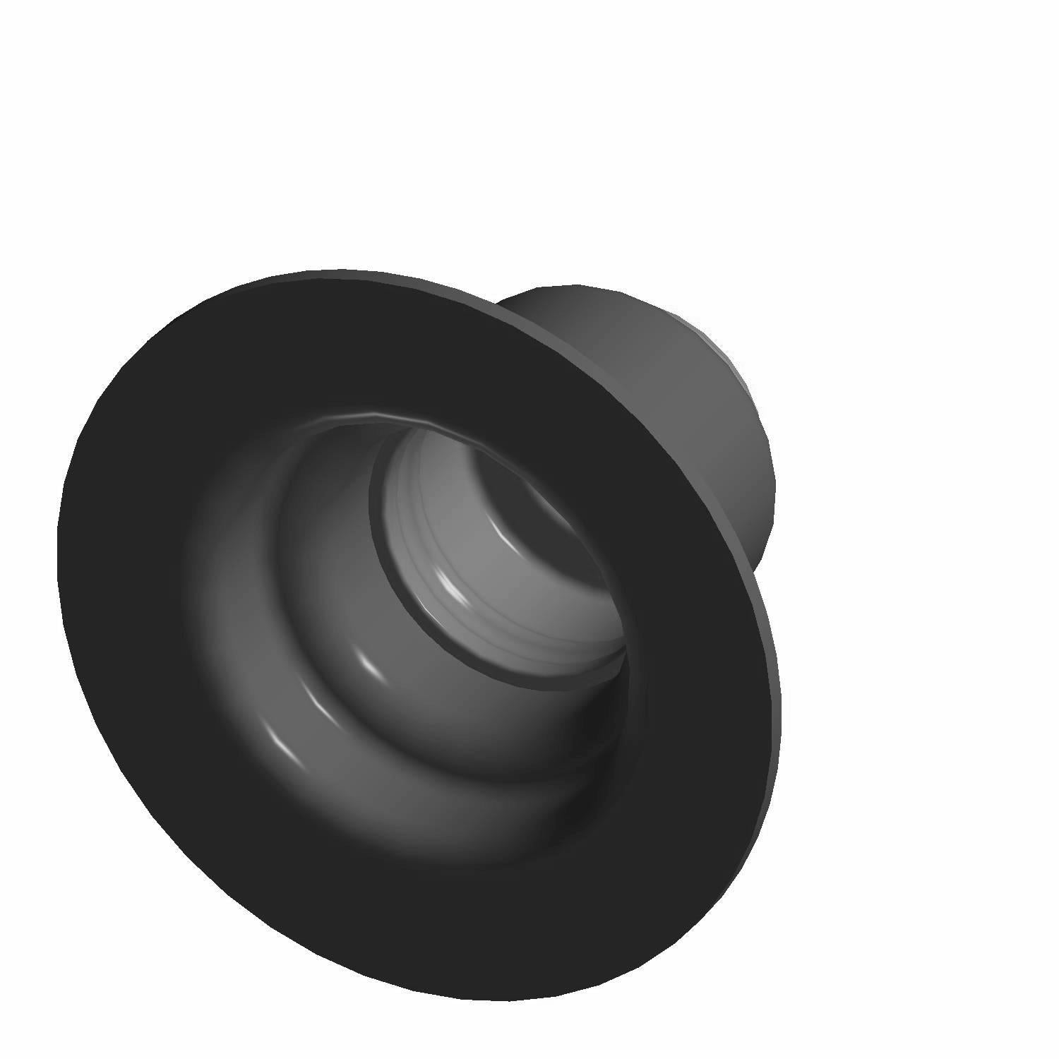 Black rubber valve stem spring seat seal with a flared lip and cylindrical base.