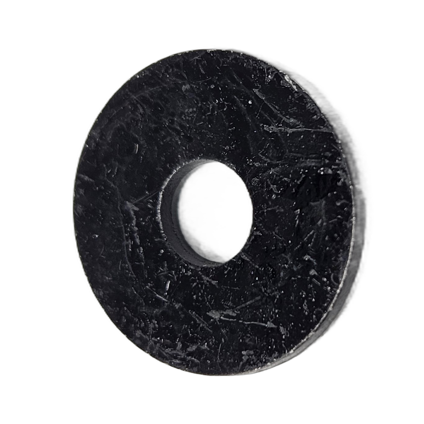 Black metal retaining ring with circular shape and central hole.