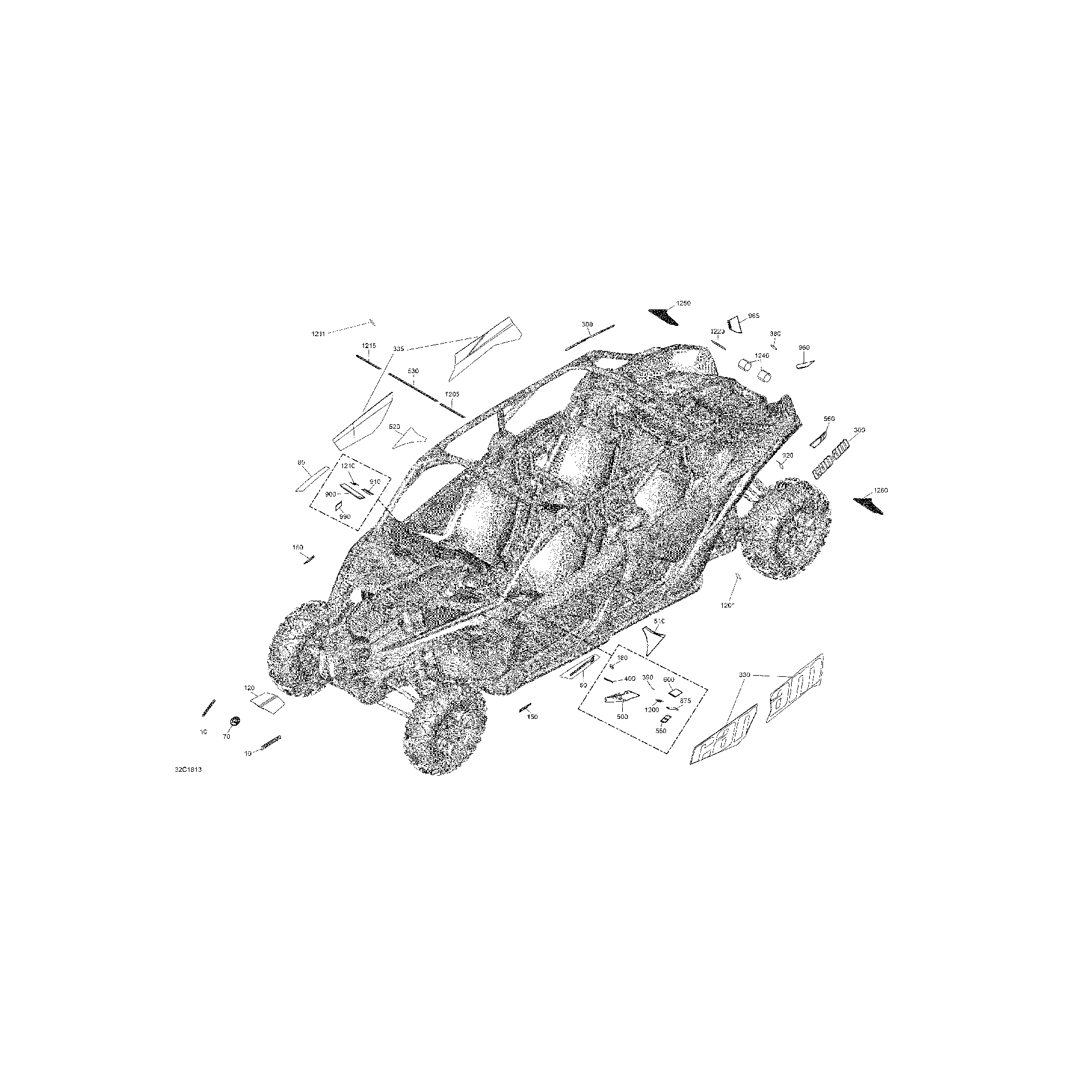An Image of a Genuine Can-Am Parts Schematic Diagram showing the schematic - DECALS MAVERICK X3 MAX - PACKAGE X RS DPS TIMELESS BLACK