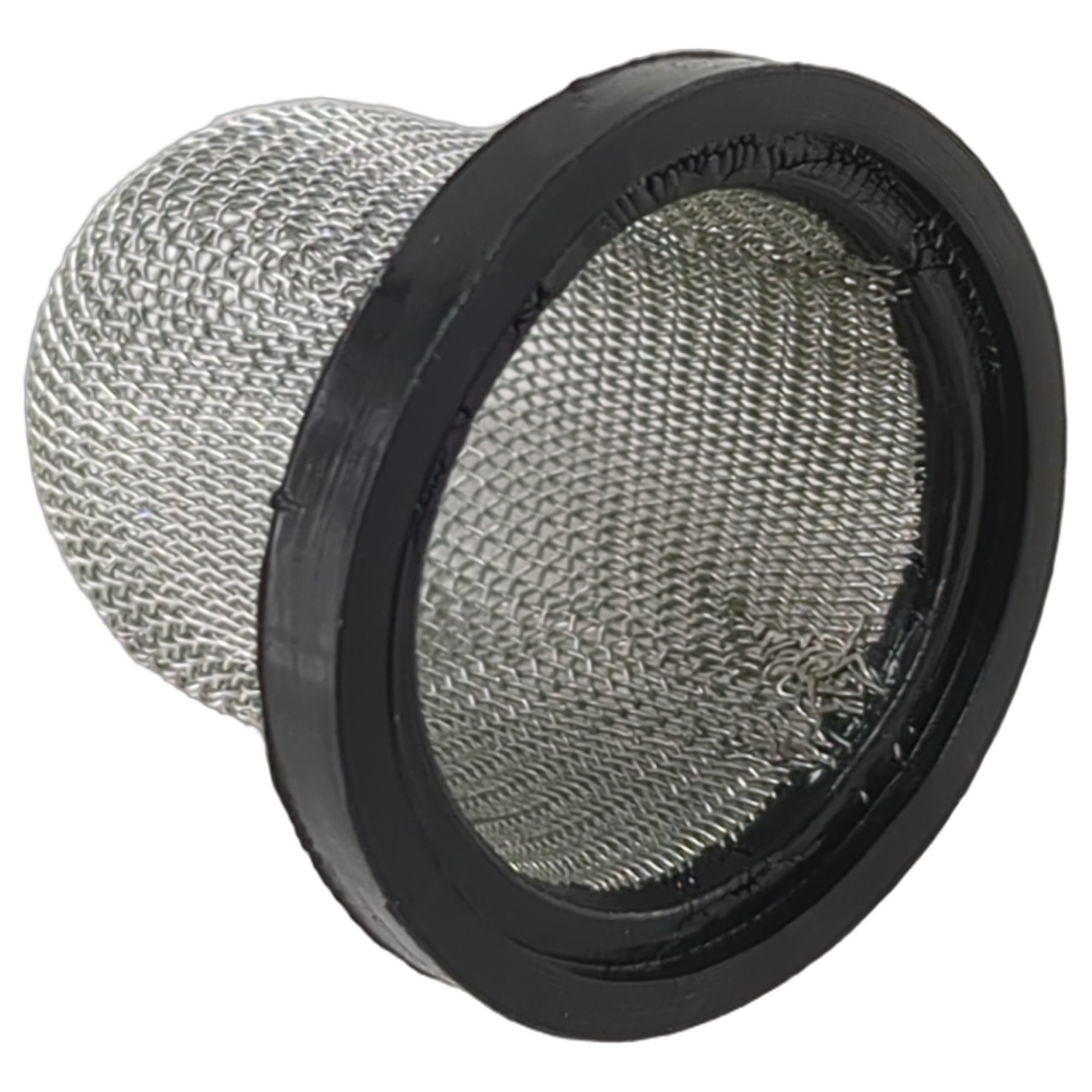 Cylindrical metal mesh oil filter screen with black rubber rim for Polaris vehicles.
