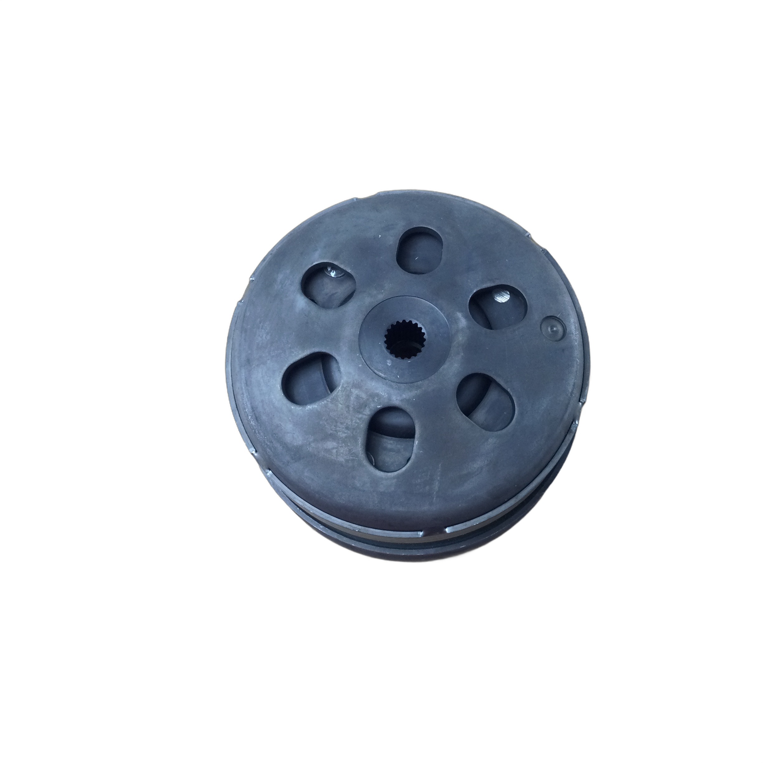 The Driven Disc Comp by Polaris is a black circular OEM part for UTVs, shown from above on a white background, with six oval cutouts and a central hole.