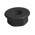 Black hexagonal metal nut with wide flange and central threaded hole.