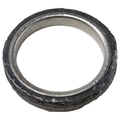 Round exhaust seal gasket with silver inner ring and textured black outer layer.