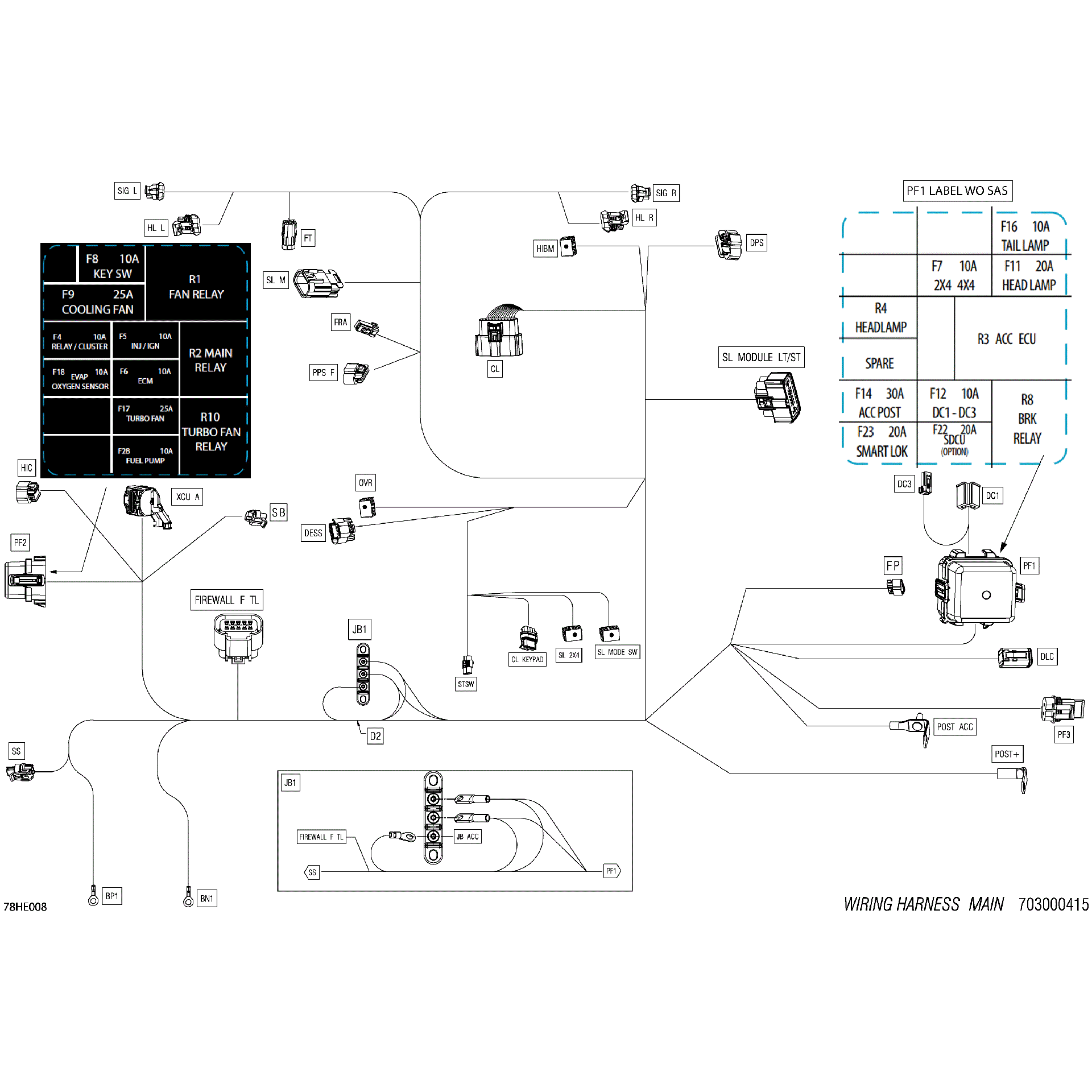 An Image of a Genuine Can-Am Parts Schematic Diagram showing the schematic - ELECTRIC - MAIN HARNESS - 710008827