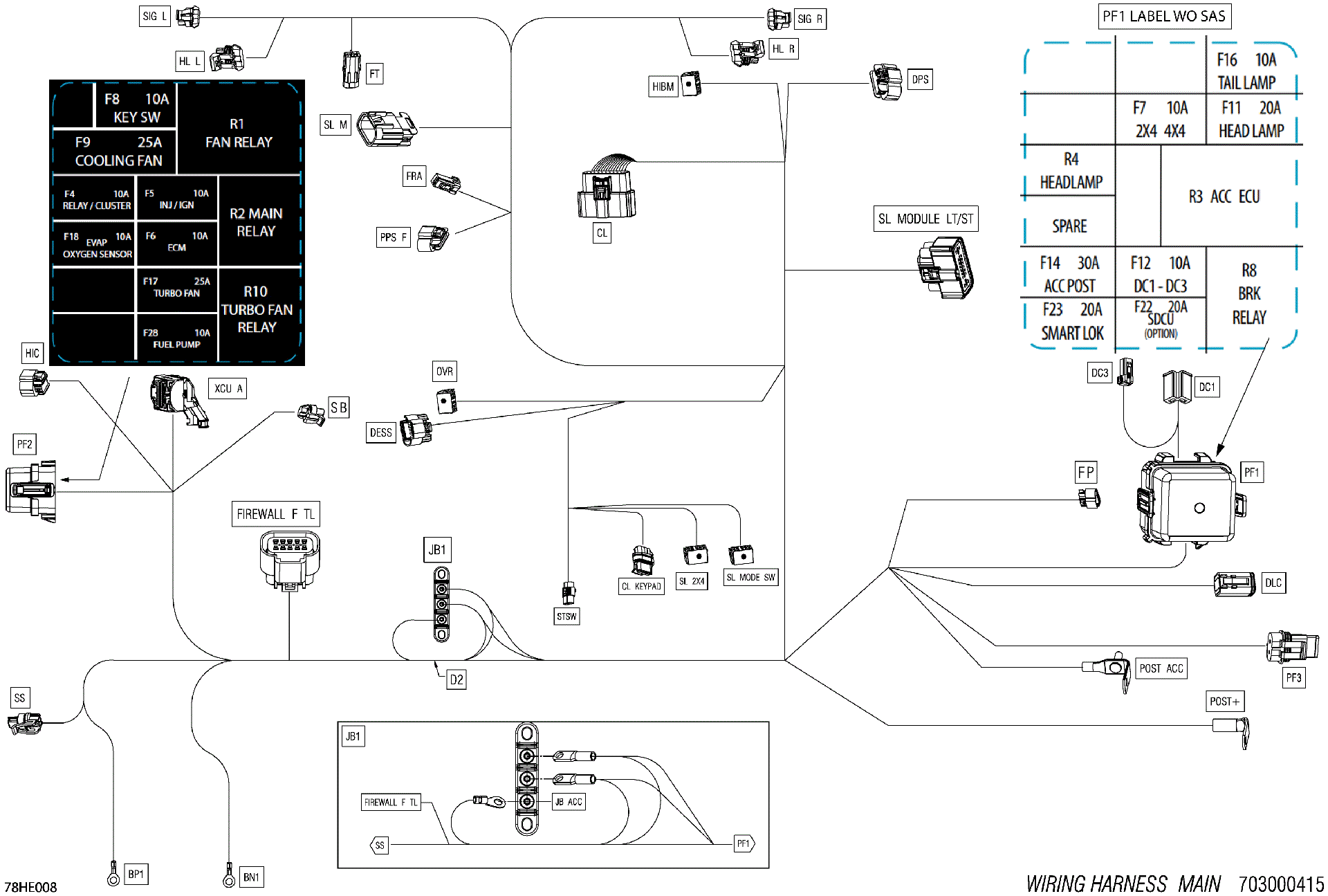 An Image of a Genuine Can-Am Parts Schematic Diagram showing the schematic - ELECTRIC - MAIN HARNESS - 710008827