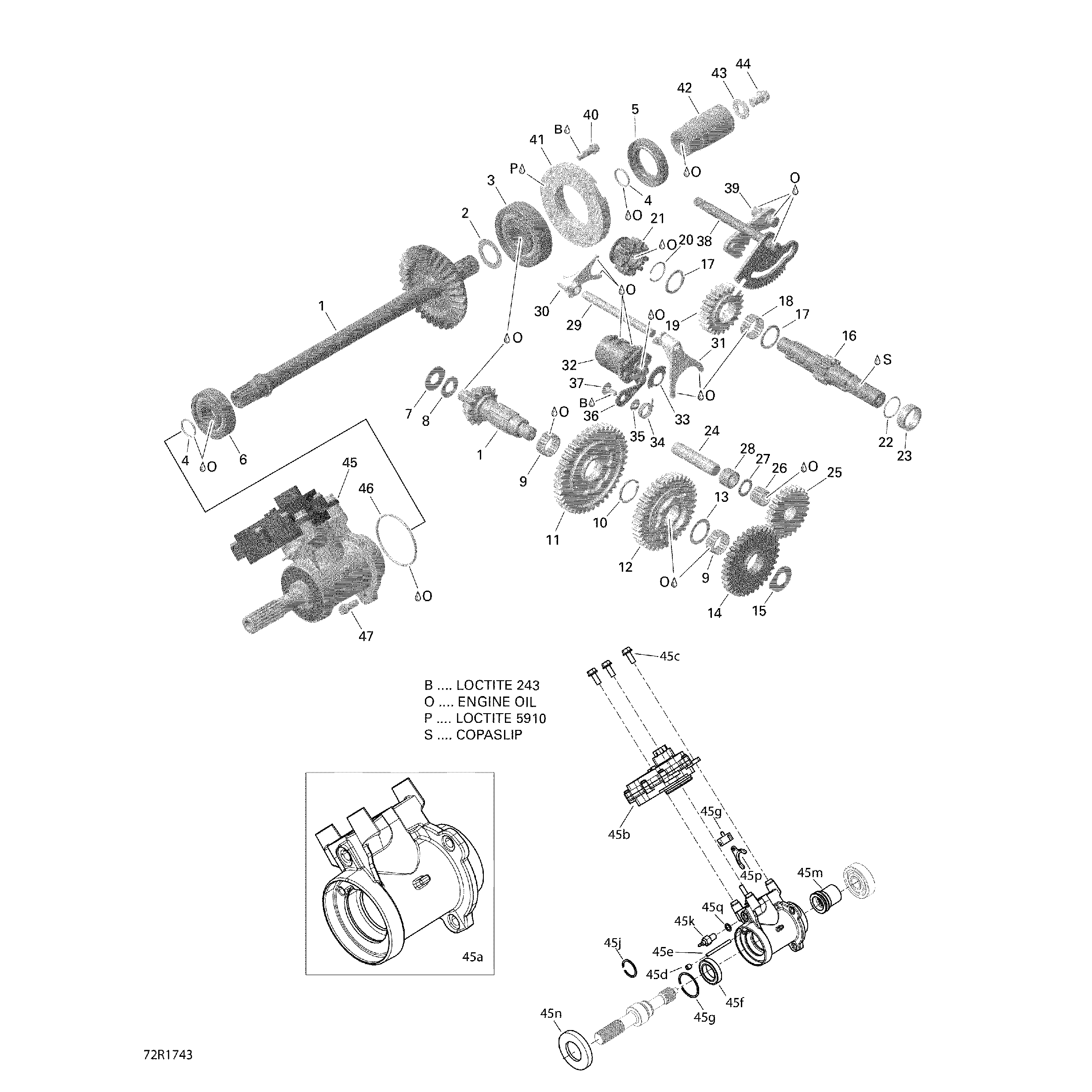 An Image of a Genuine Can-Am Parts Schematic Diagram showing the schematic - GEAR BOX AND COMPONENTS