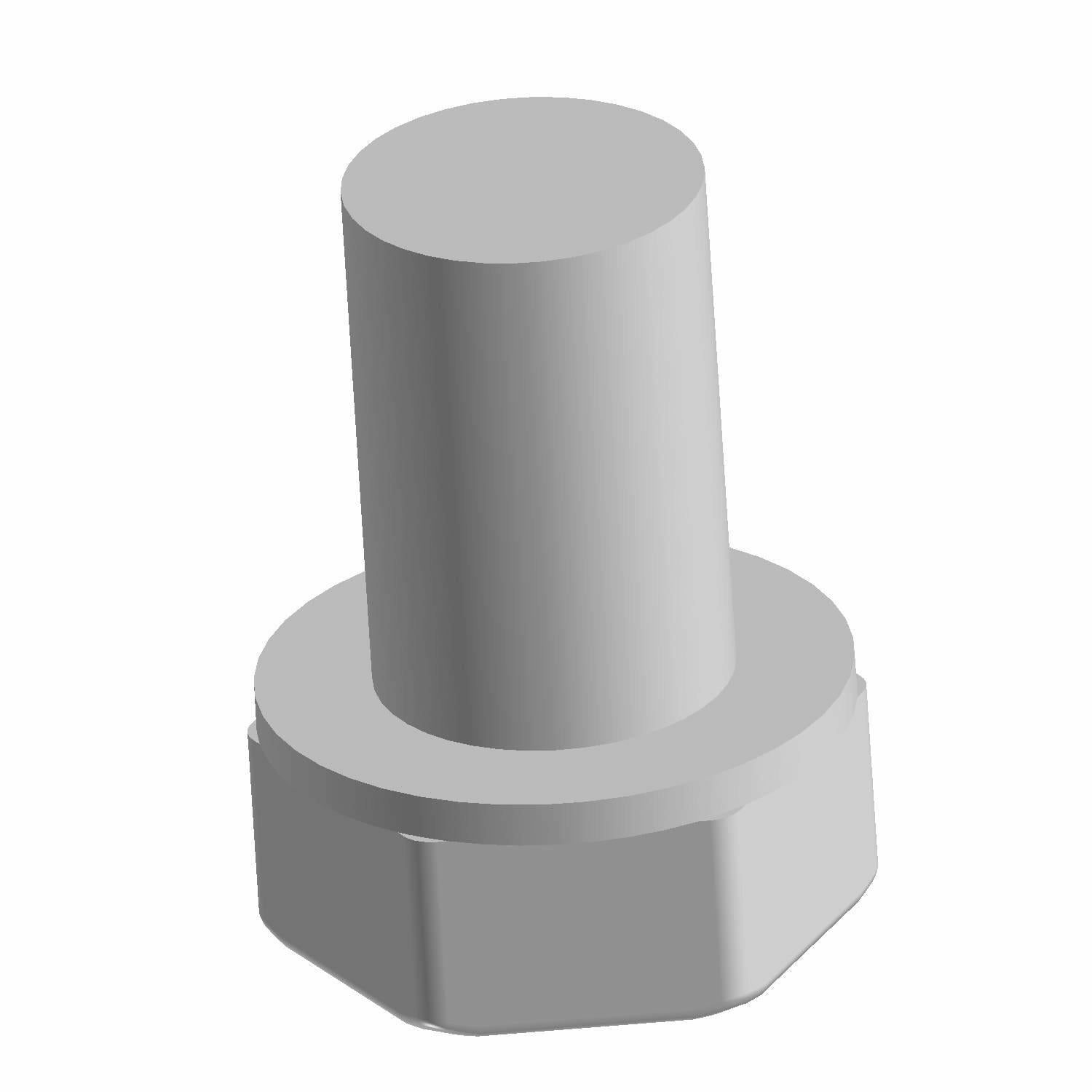 Silver hexagonal metal bolt with a smooth cylindrical shaft and flat top.