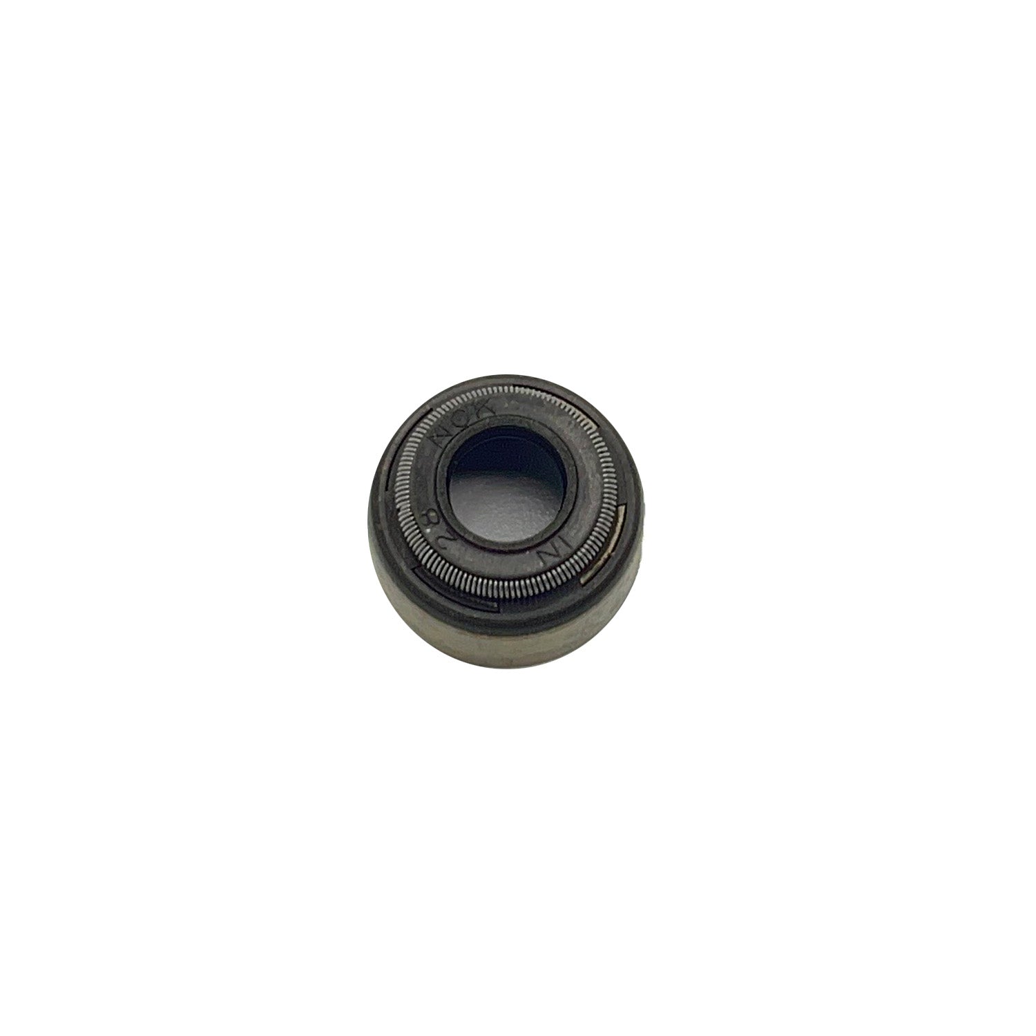 Black rubber intake valve seal with a circular shape and a hollow center.