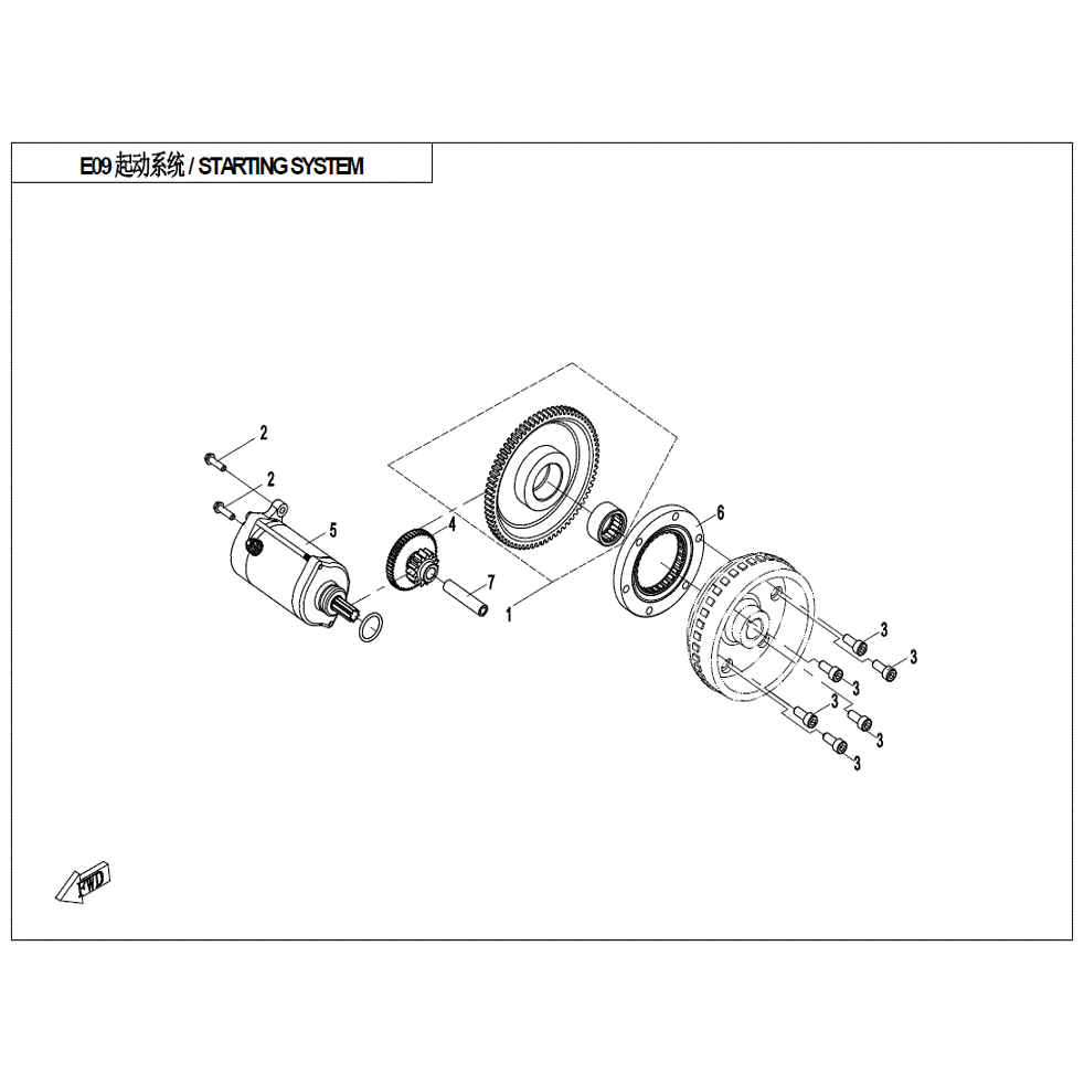 An Image of a genuine CFMOTO Parts Schematic Diagram showing the group - STARTER MOTOR - 2022 CFMOTO CFORCE 400