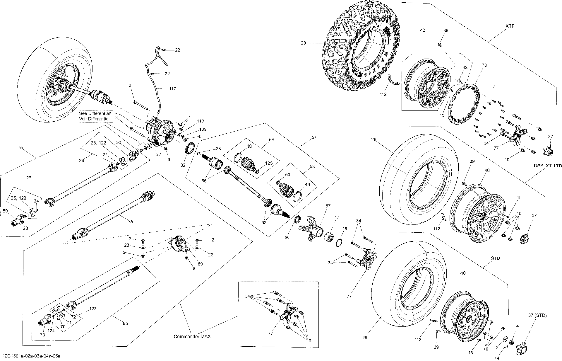 An Image of a Genuine Can-Am Parts Schematic Diagram showing the schematic - DRIVE SYSTEM FRONT _12C1505A