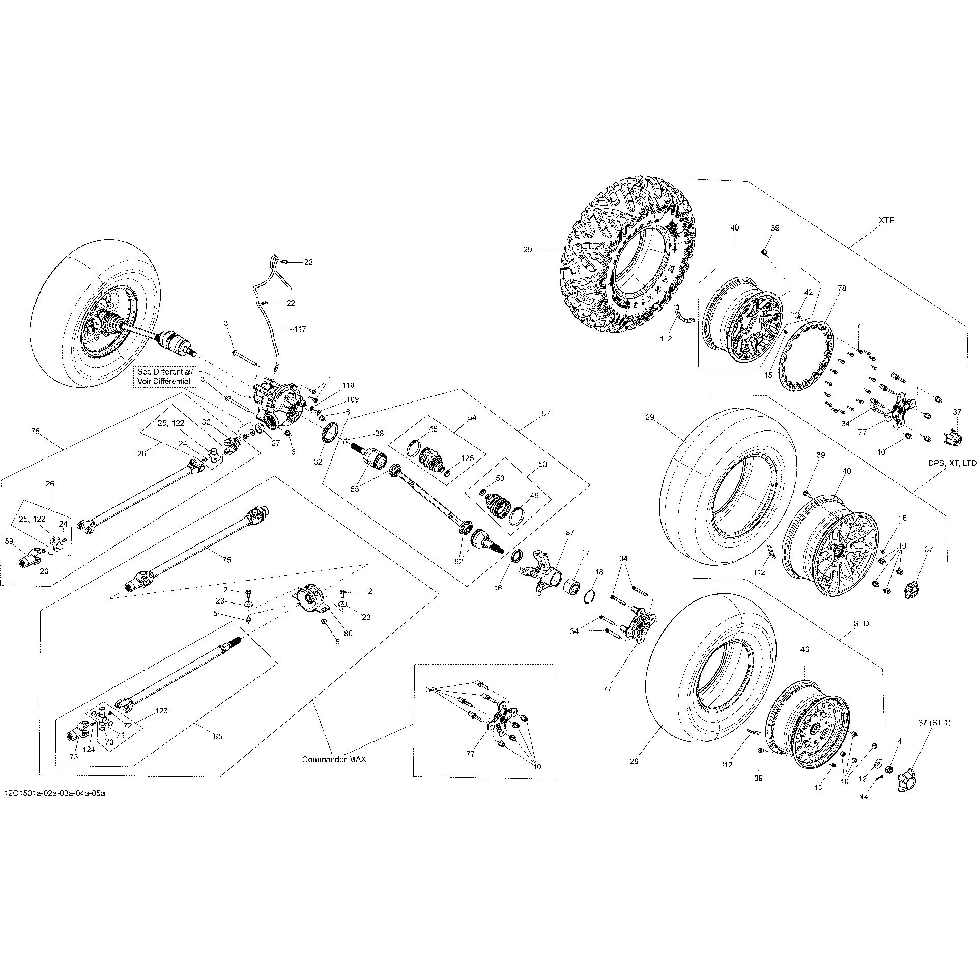 An Image of a Genuine Can-Am Parts Schematic Diagram showing the schematic - DRIVE SYSTEM FRONT _12C1502A
