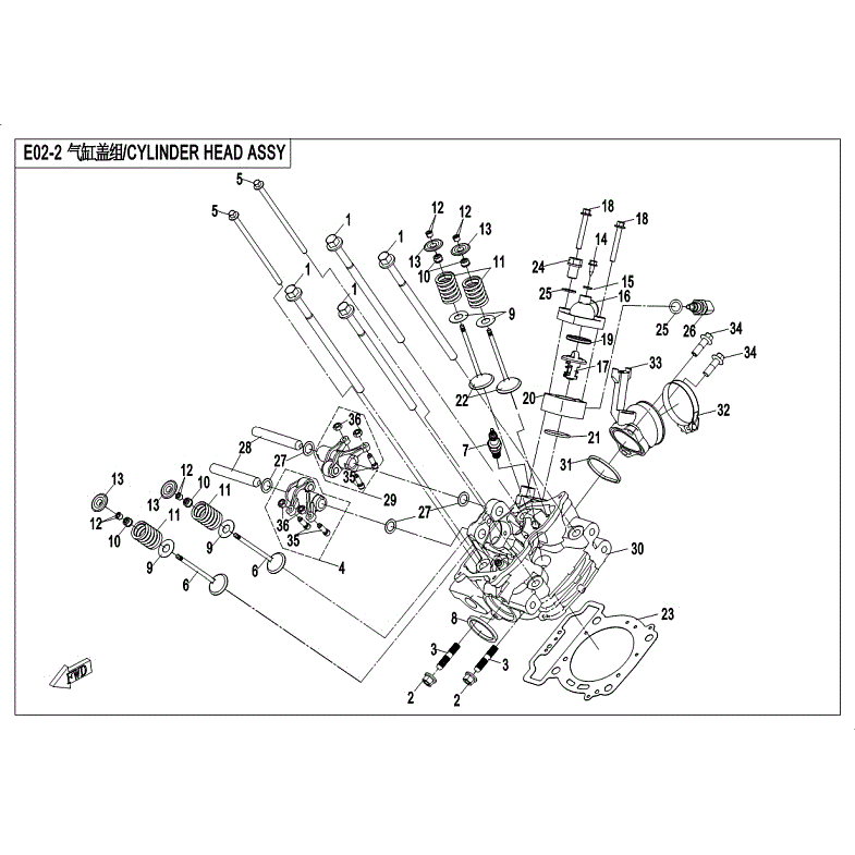 An Image of a Genuine CFMOTO Parts Schematic Diagram showing the schematic - CYLINDER HEAD ASSY. - 2018 CFMOTO UFORCE 500