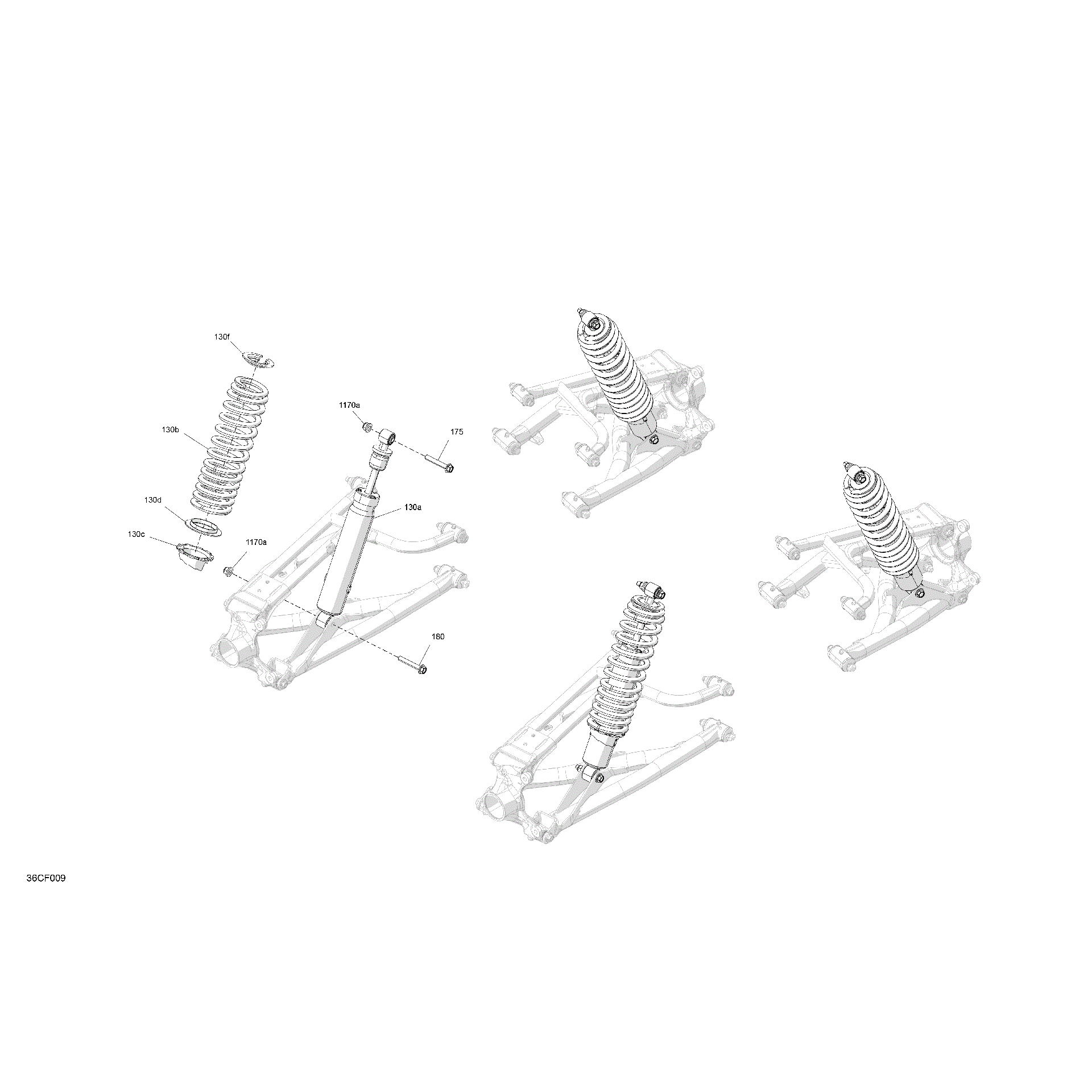 An Image of a Genuine Can-Am Parts Schematic Diagram showing the schematic - SUSPENSION - REAR SHOCKS