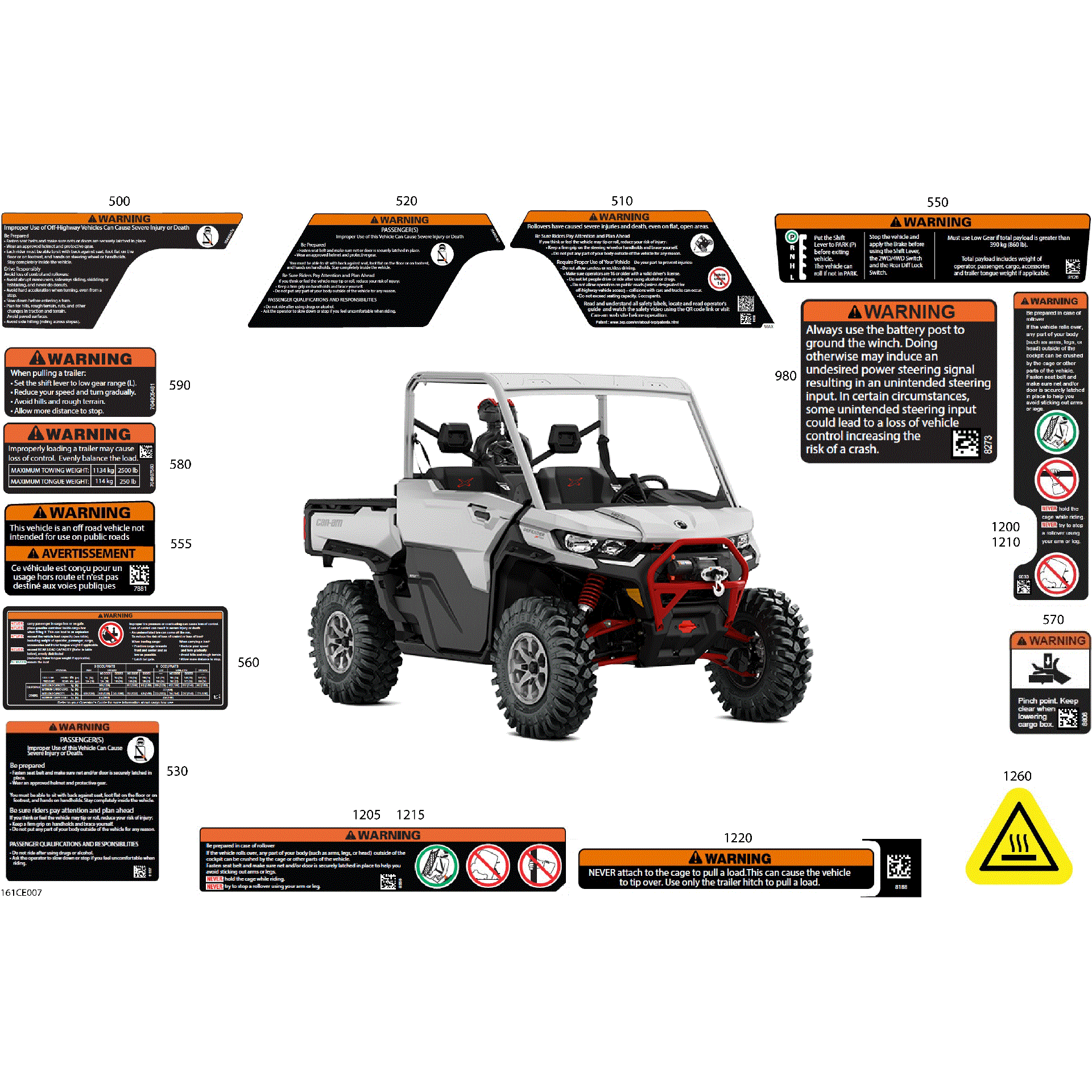 An Image of a Genuine Can-Am Parts Schematic Diagram showing the schematic - BODY - WARNING DECALS