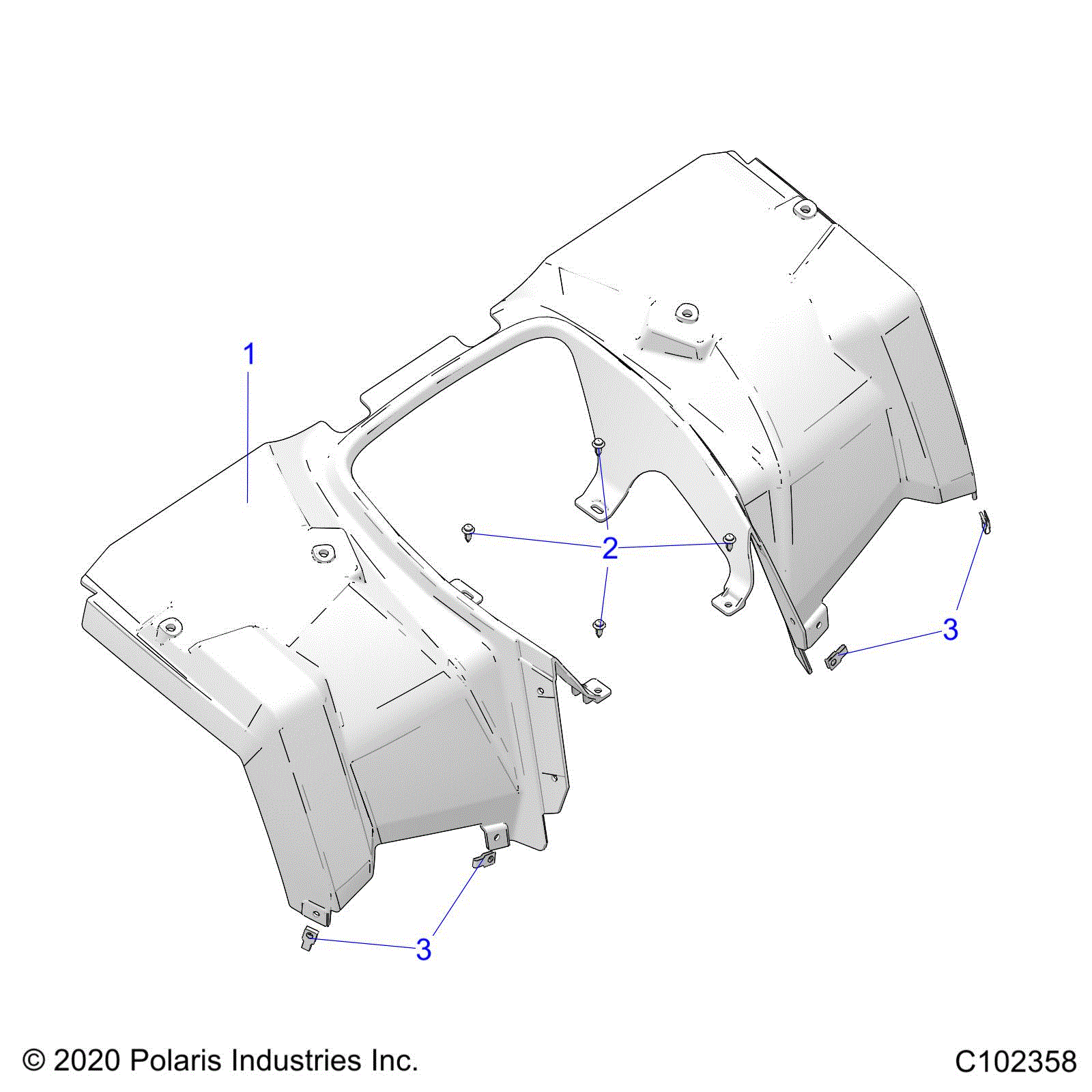 An Image of a Genuine Polaris Parts Schematic Diagram showing the schematic - BODY: REAR CAB - 2024 POLARIS SPORTSMAN 570 6X6