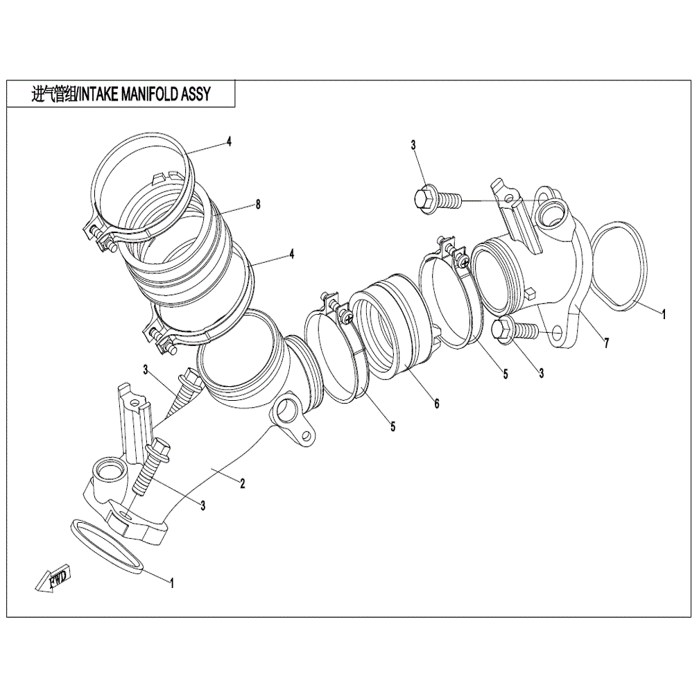 An Image of a genuine CFMOTO Parts Schematic Diagram showing the group - INTAKE MANIFOLD ASSY. - 2022 CFMOTO CFORCE 800 XC