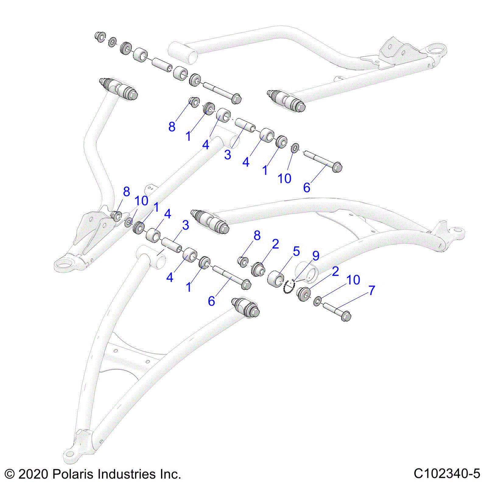 An Image of a Genuine Polaris Parts Schematic Diagram showing the schematic - SUSPENSION: FRONT A-ARM MOUNTING - 2022 POLARIS SPORTSMAN XP 1000 S 55"