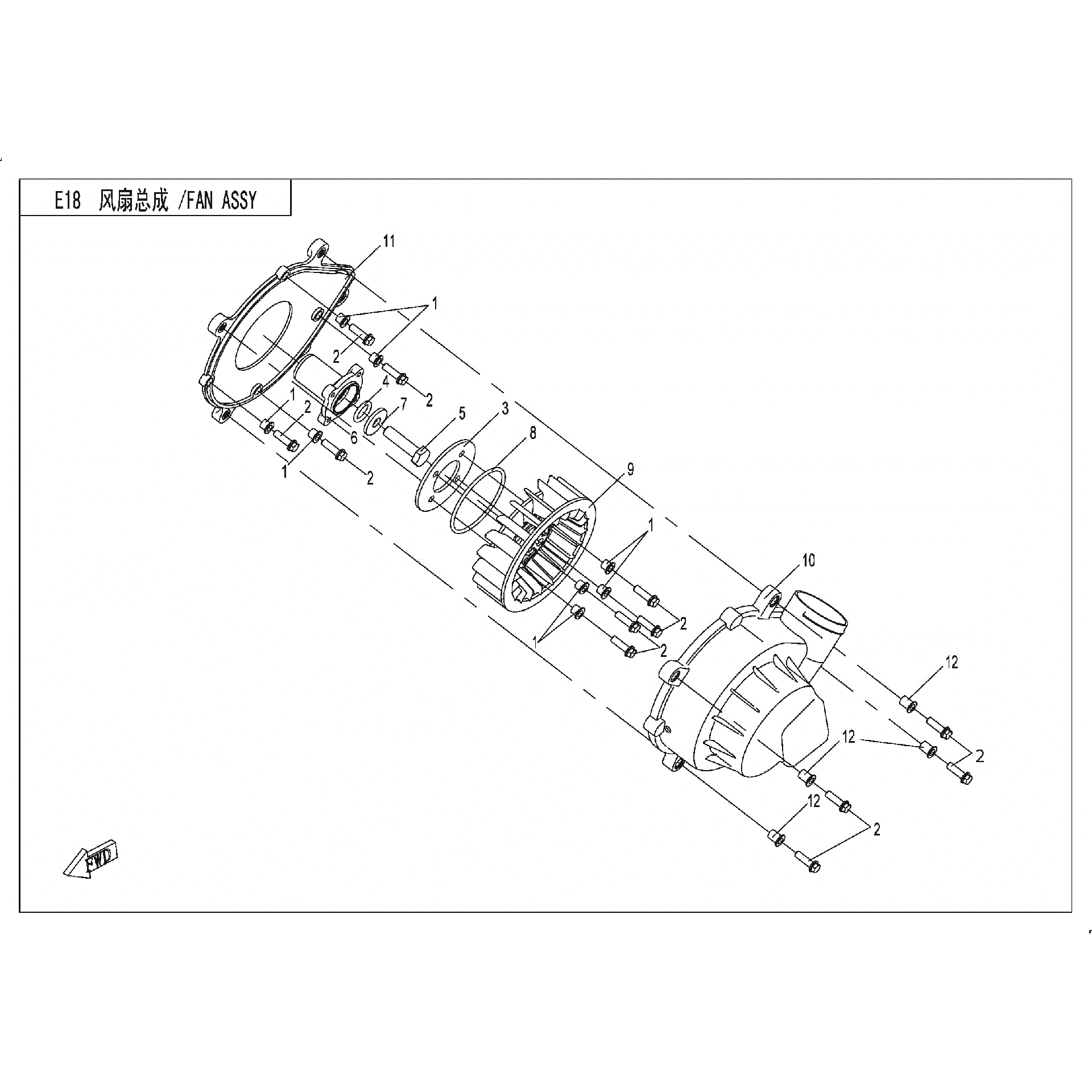 An Image of a Genuine CFMOTO Parts Schematic Diagram showing the schematic - FAN ASSY (ENG) - 2017 CFMOTO ZFORCE 500