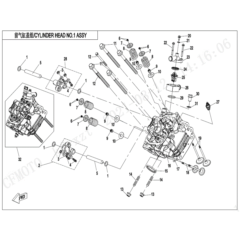 An Image of a genuine CFMOTO Parts Schematic Diagram showing the group - CYLINDER HEAD (1) ASSY. - 2022 CFMOTO CFORCE 1000 Overland
