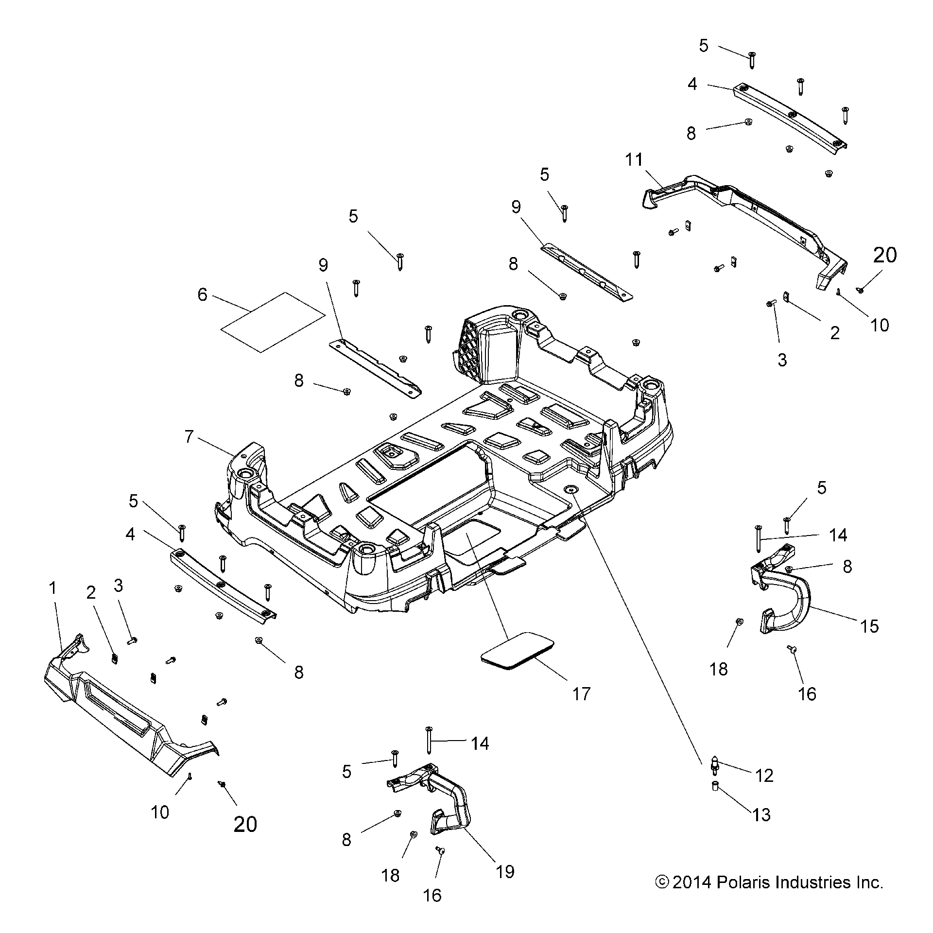 An Image of a Genuine Polaris Parts Schematic Diagram showing the schematic - BODY: BOX REAR - 2019 POLARIS SPORTSMAN 570 EFI X2 EPS