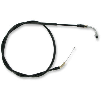 The Suzuki Vinyl Covered Choke Cable by Parts Unlimited features a black finish with a curved metal end and exposed inner wire, coiled in a loose loop on white background—ideal for those seeking OE quality or Parts Unlimited cables.