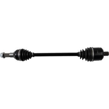 Black metal axle shaft with rubber CV boots on both ends for Kawasaki KRX 1000 rear right side.