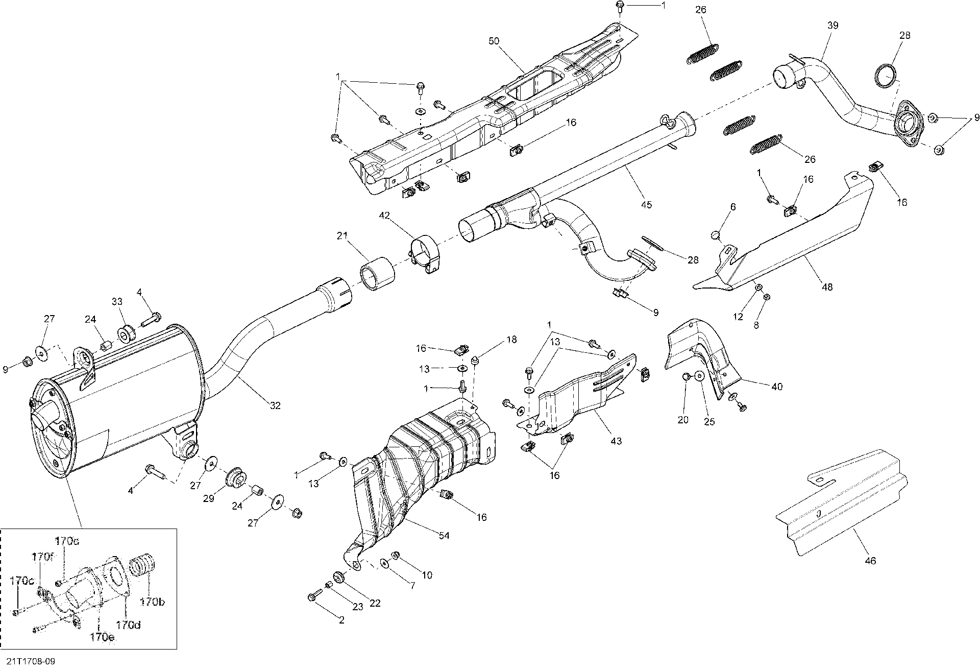 An Image of a Genuine Can-Am Parts Schematic Diagram showing the schematic - EXHAUST SYSTEM