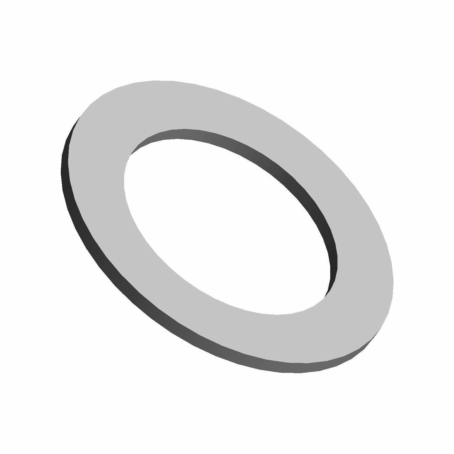 Gray circular washer with smooth flat surface and central hole, metal material.