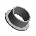 Black cylindrical bushing with wide flange, smooth surface, metal or hard plastic material.