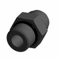 Black 8 37-degree X -8 oring fitting with hexagonal nut and cylindrical ends.