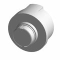 White round hydraulic cap with cylindrical center and small notch on outer edge.