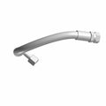 Curved silver metal hydraulic hose with hexagonal fittings on both ends.