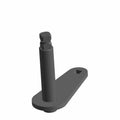 Black metal pedal pin with cylindrical shaft and flat rectangular base with a small triangular hole.